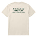 The Trailhead Tee in Ivory — Cedar & Fog Co. wordmark across the back