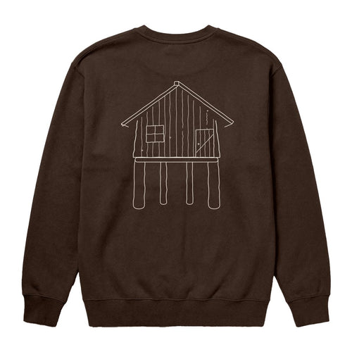 The Cabin Crew in Brown — hand-drawn cabin printed across the back