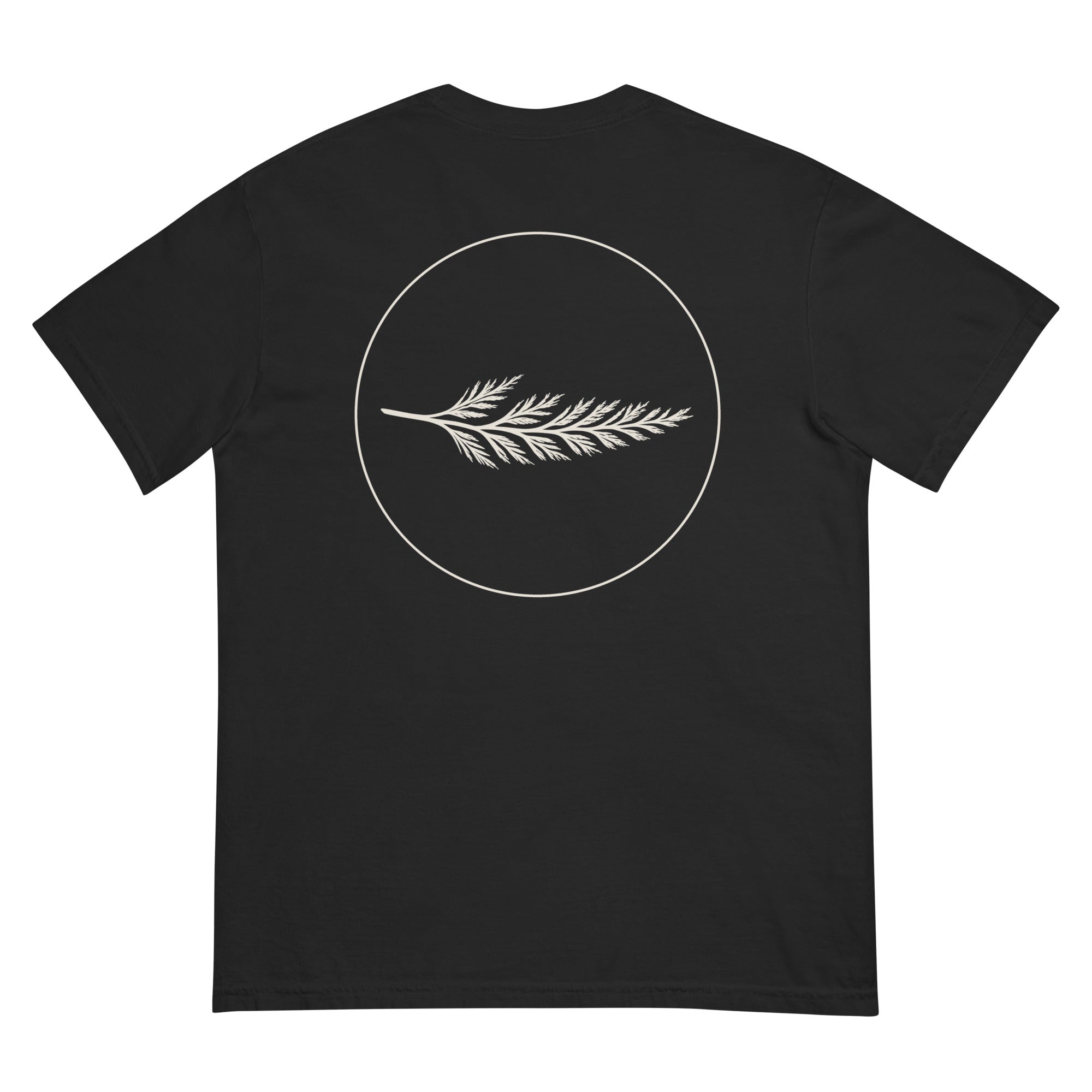 The Last Light Tee in black, back view with the Cedar & Fog crest