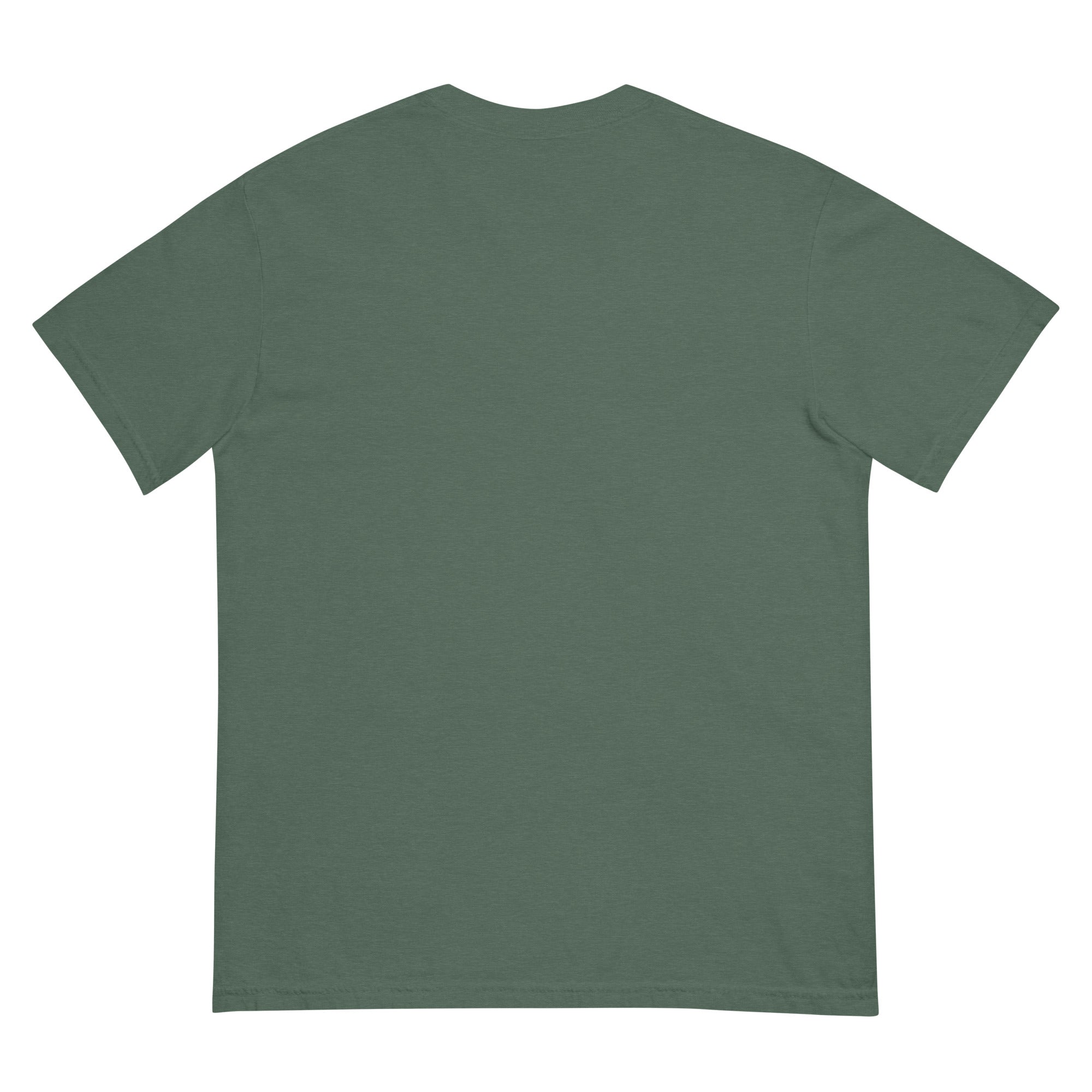 The Overcast Tee in blue spruce, back view