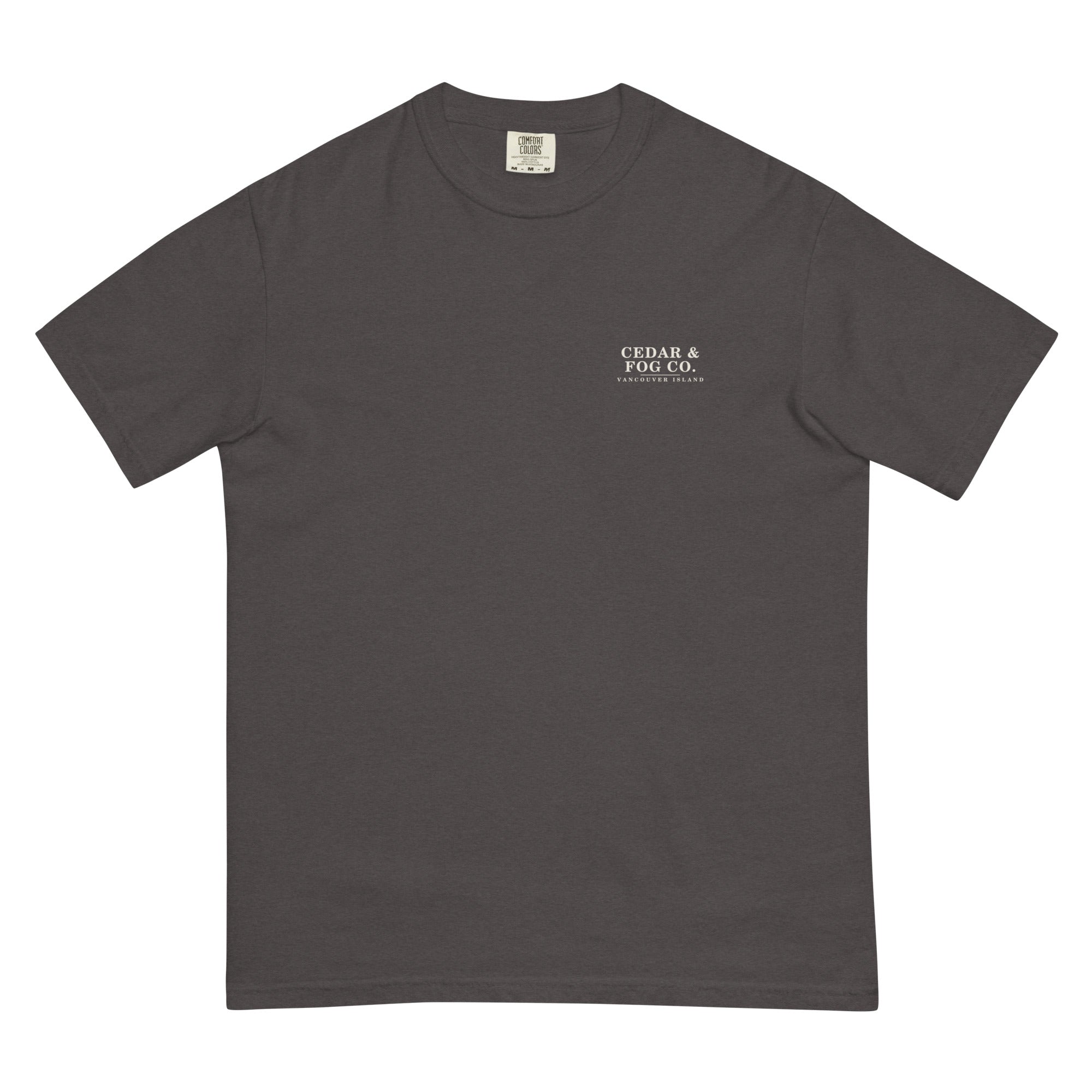 The Overcast Tee in graphite, front view