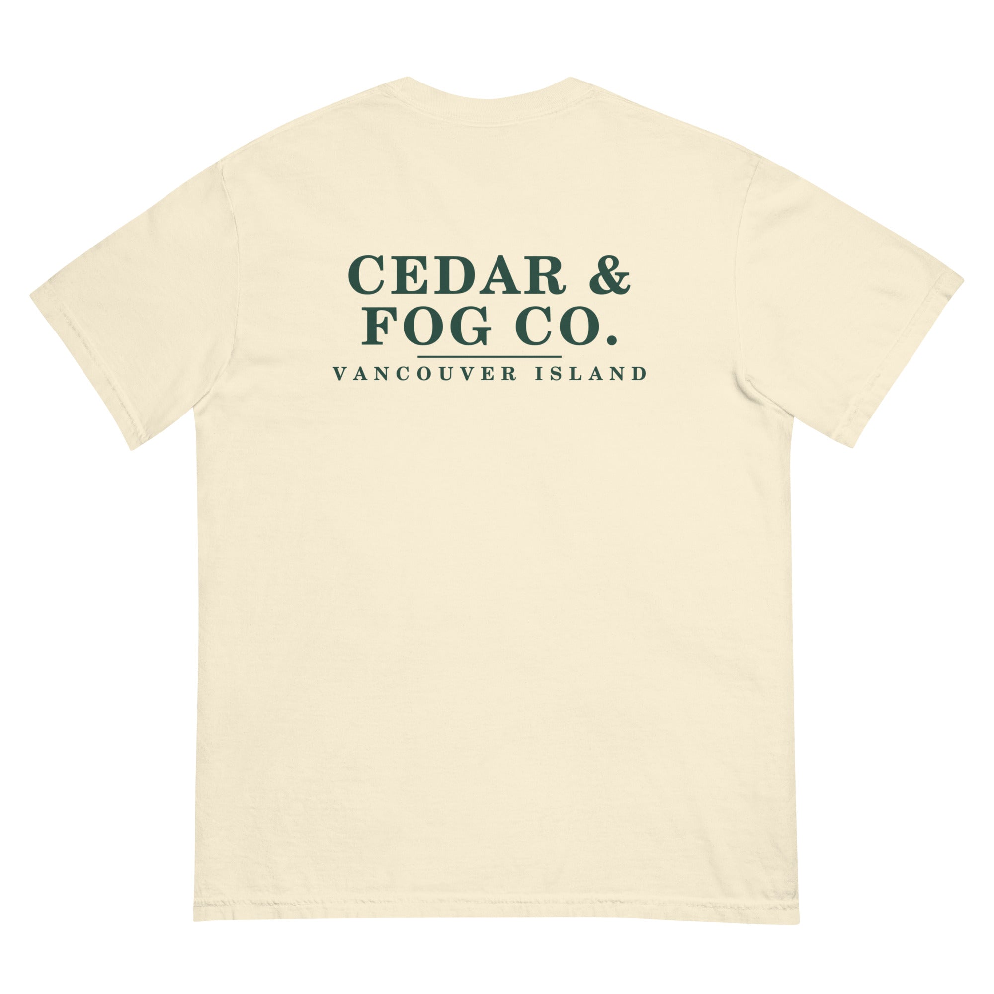 The Trailhead Tee in ivory, back view with the Cedar & Fog Co. wordmark